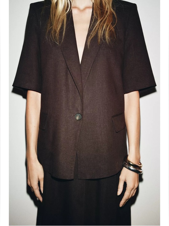 Zara Jackets & Blazers - Zara Short-Sleeve Linen Blazer Jacket in Dark Brown